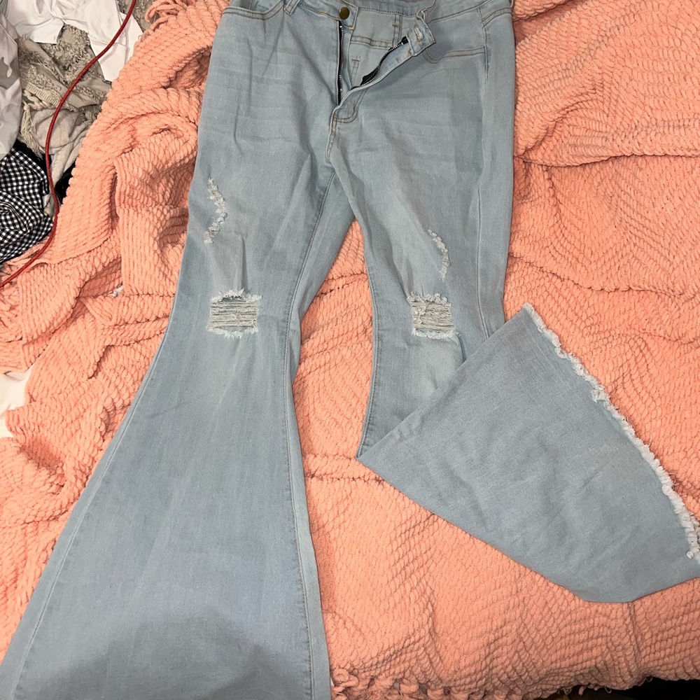 Distressed bell bottoms/flare leg